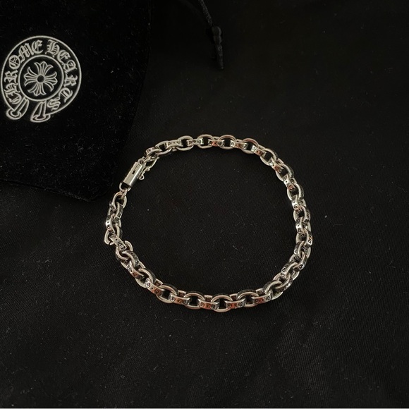 Chrome Hearts Sterling Silver Engraved Cross Flower Bracelet Unisex